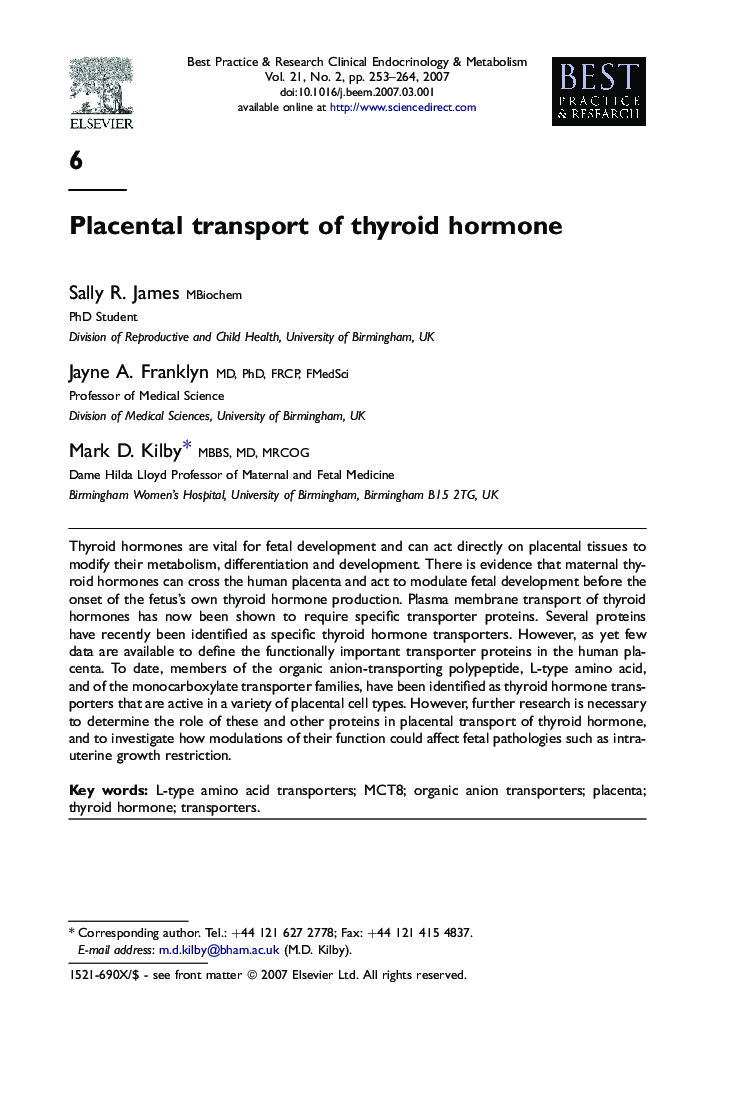 Placental transport of thyroid hormone