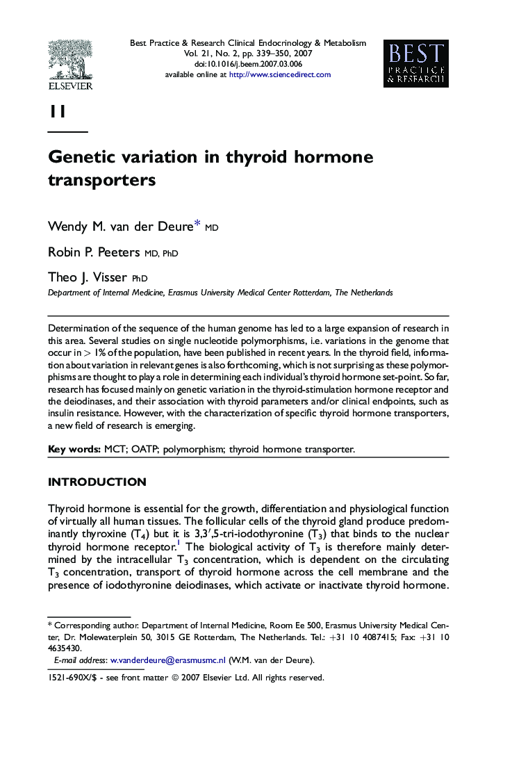 Genetic variation in thyroid hormone transporters