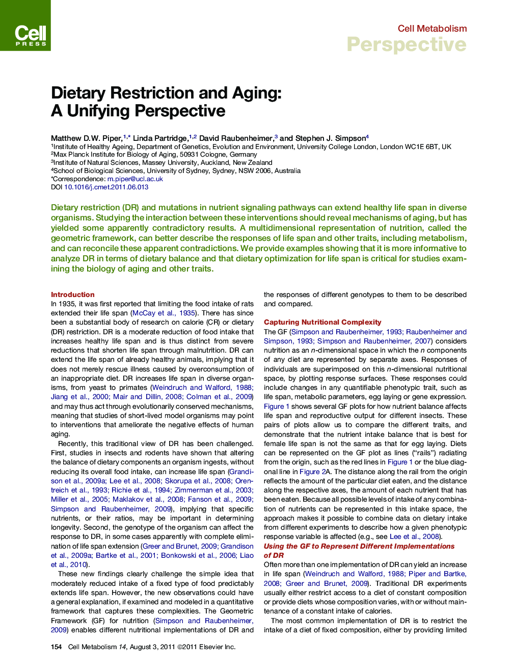 Dietary Restriction and Aging: A Unifying Perspective