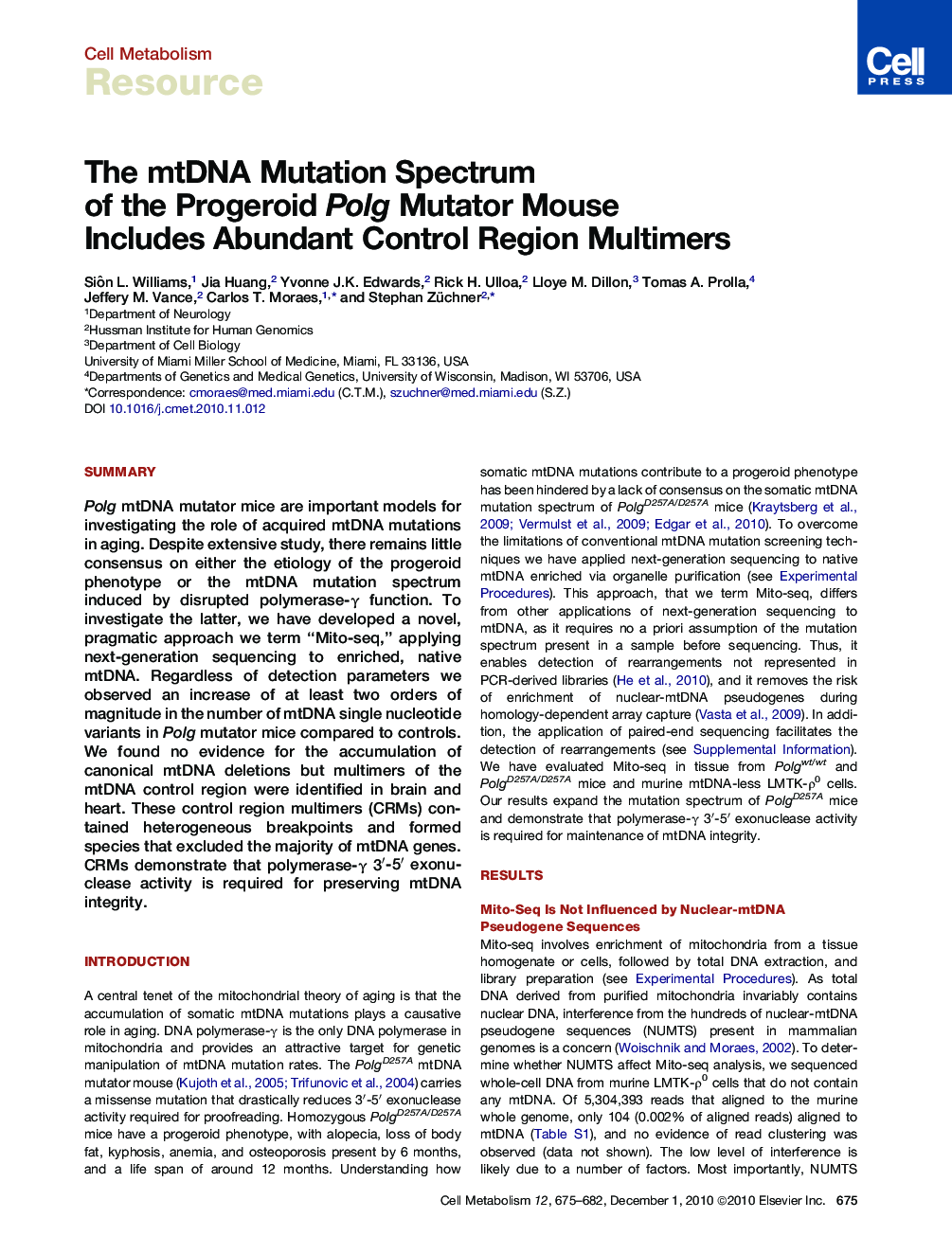 The mtDNA Mutation Spectrum of the Progeroid Polg Mutator Mouse Includes Abundant Control Region Multimers