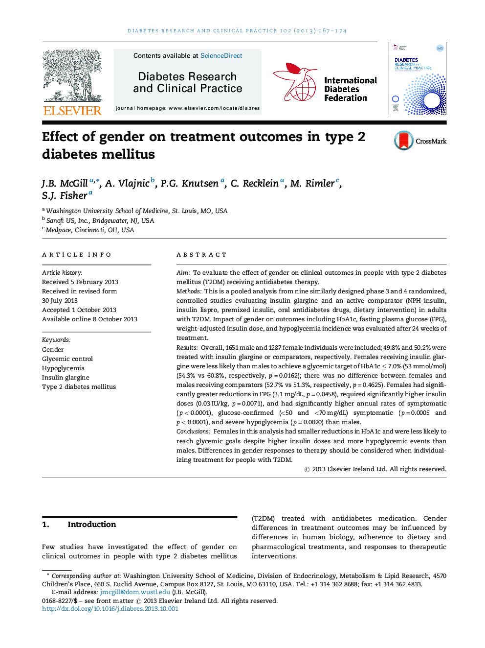 Effect of gender on treatment outcomes in type 2 diabetes mellitus