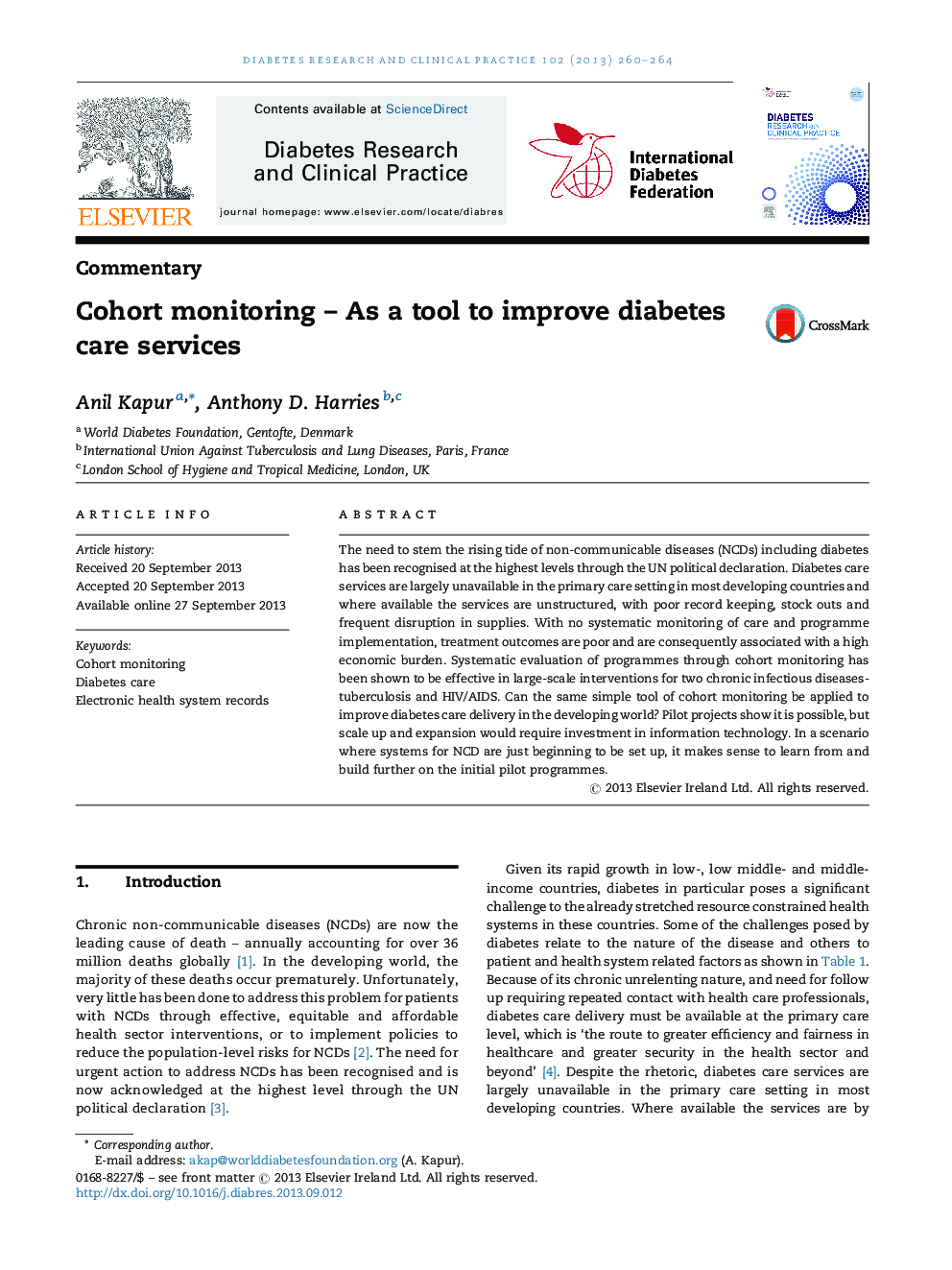 Cohort monitoring – As a tool to improve diabetes care services