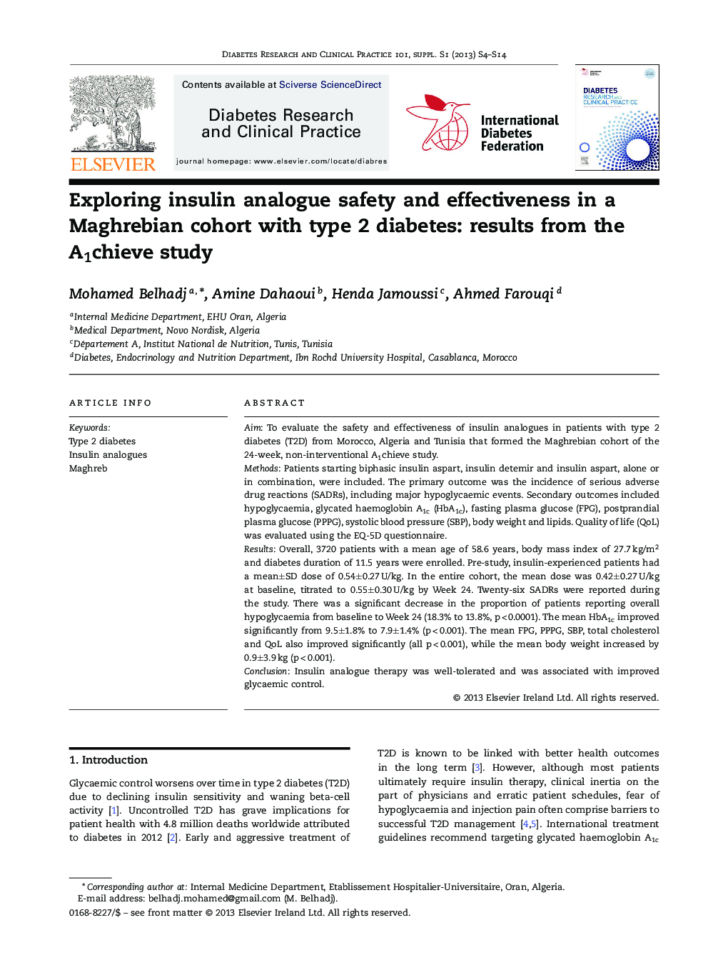 Exploring insulin analogue safety and effectiveness in a Maghrebian cohort with type 2 diabetes: results from the A1chieve study