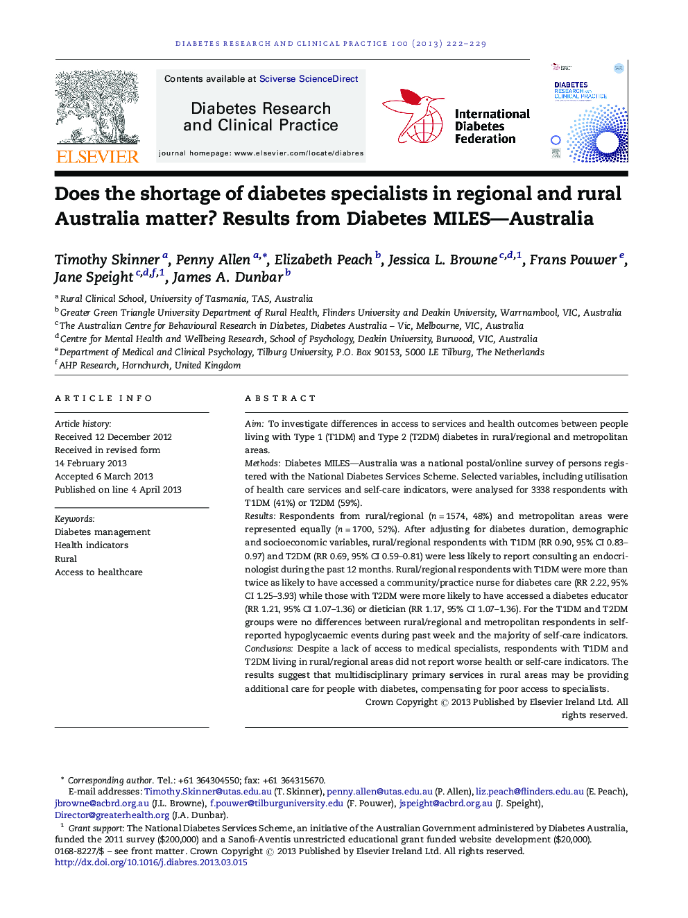 Does the shortage of diabetes specialists in regional and rural Australia matter? Results from Diabetes MILES—Australia