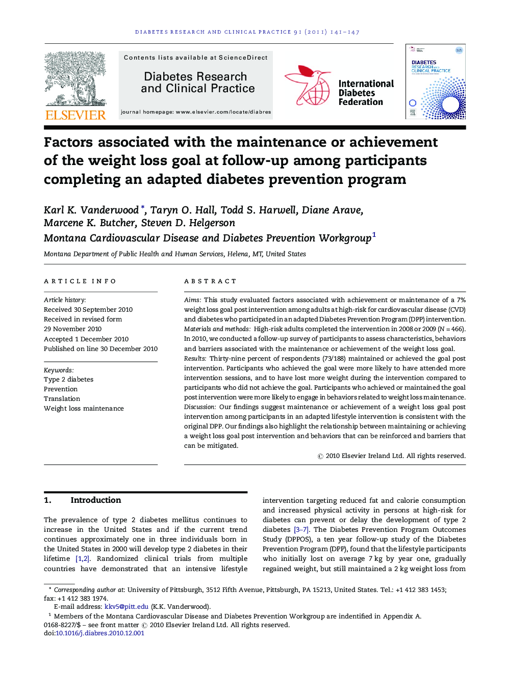 Factors associated with the maintenance or achievement of the weight loss goal at follow-up among participants completing an adapted diabetes prevention program