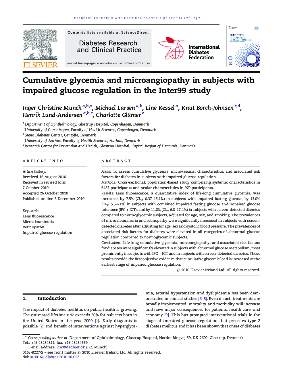 Cumulative glycemia and microangiopathy in subjects with impaired glucose regulation in the Inter99 study