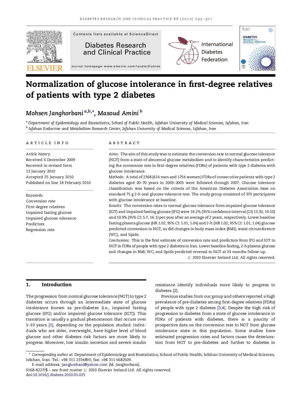 Normalization of glucose intolerance in first-degree relatives of patients with type 2 diabetes