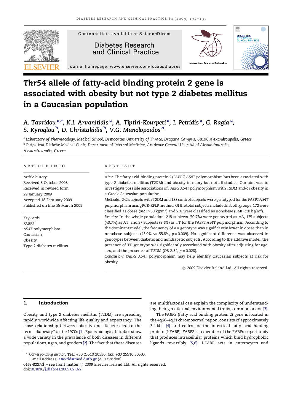 Thr54 allele of fatty-acid binding protein 2 gene is associated with obesity but not type 2 diabetes mellitus in a Caucasian population