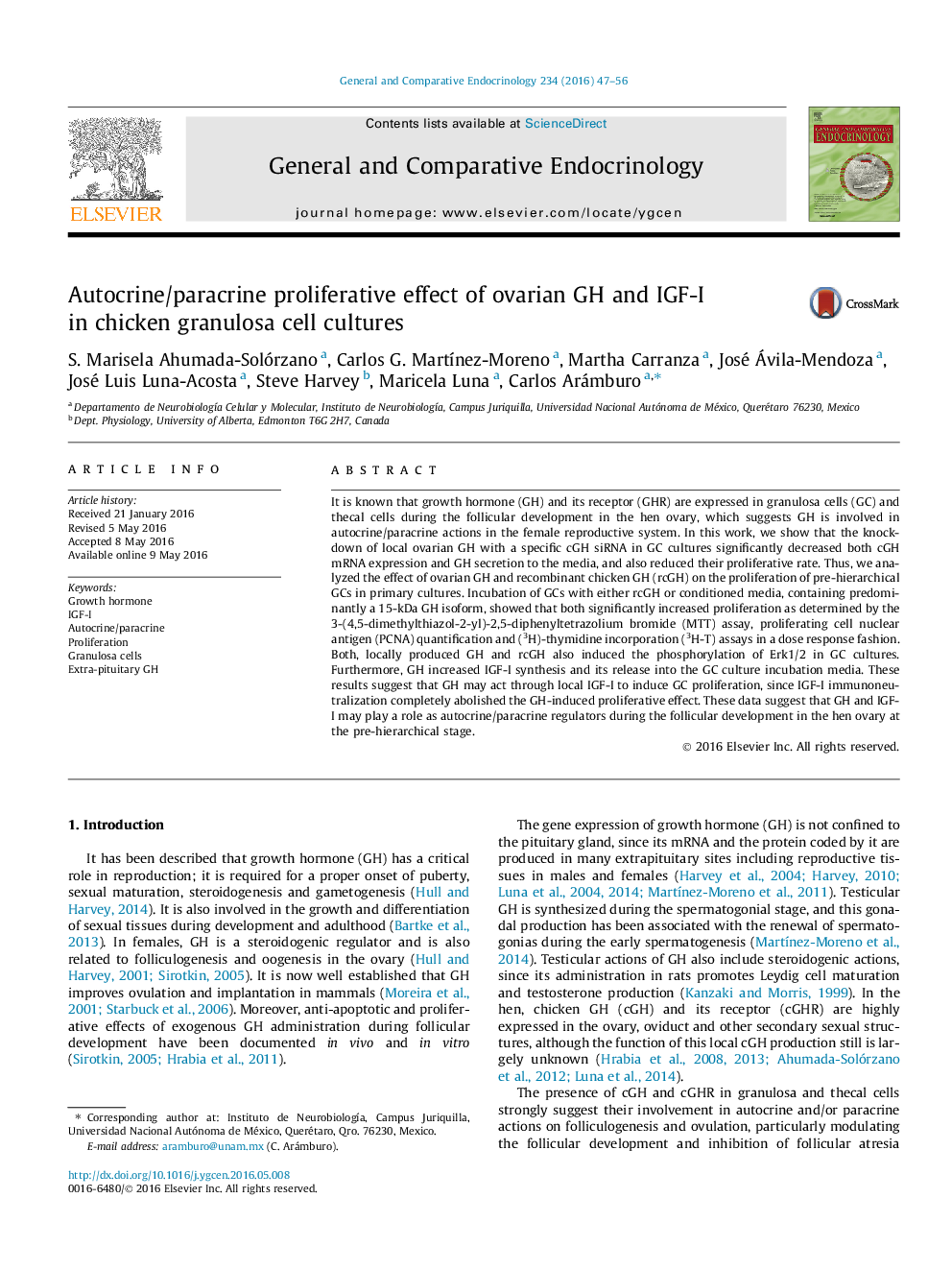 Autocrine/paracrine proliferative effect of ovarian GH and IGF-I in chicken granulosa cell cultures