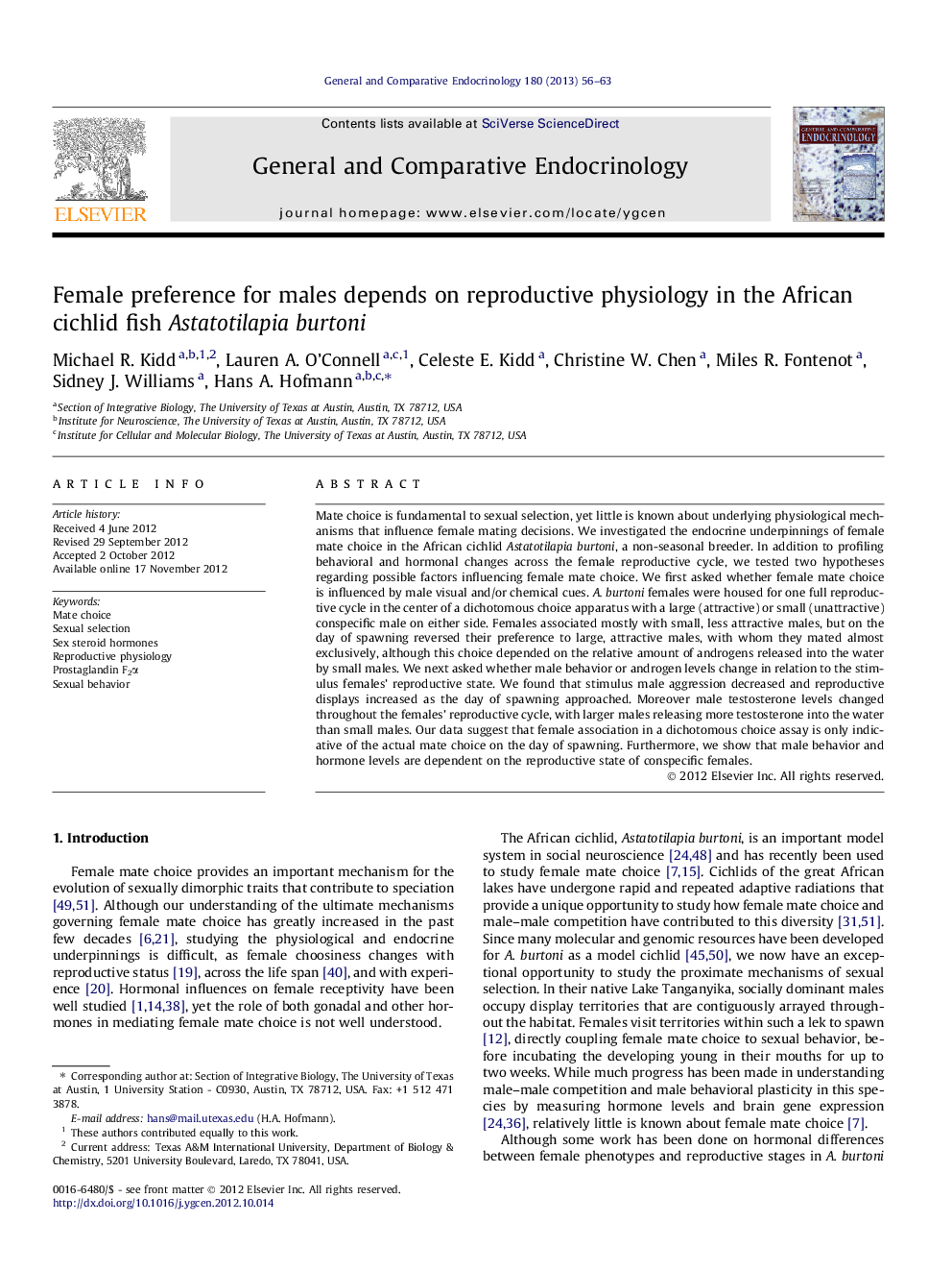 Female preference for males depends on reproductive physiology in the African cichlid fish Astatotilapia burtoni