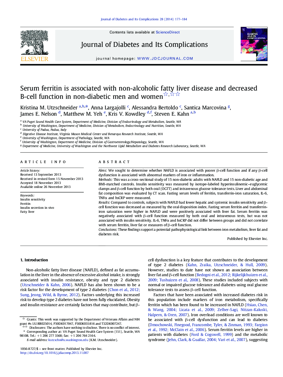 Serum ferritin is associated with non-alcoholic fatty liver disease and decreased Β-cell function in non-diabetic men and women 