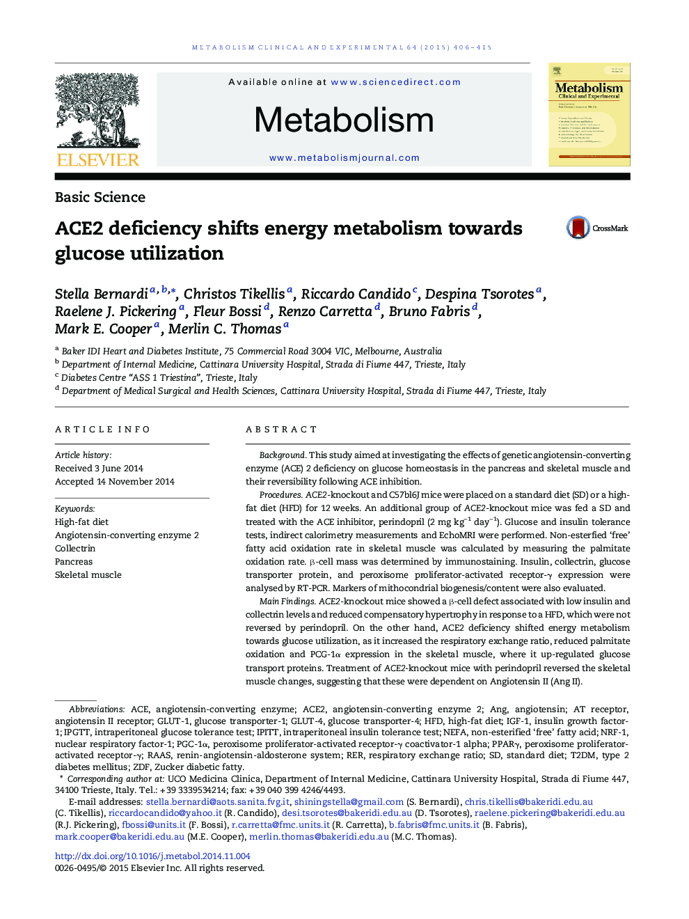 ACE2 deficiency shifts energy metabolism towards glucose utilization