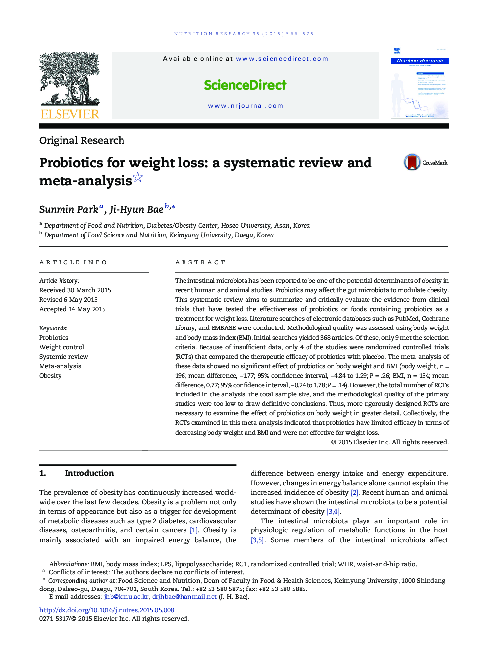 پروبیوتیک برای کاهش وزن: یک بررسی سیستماتیک و متا آنالیز؟ 
