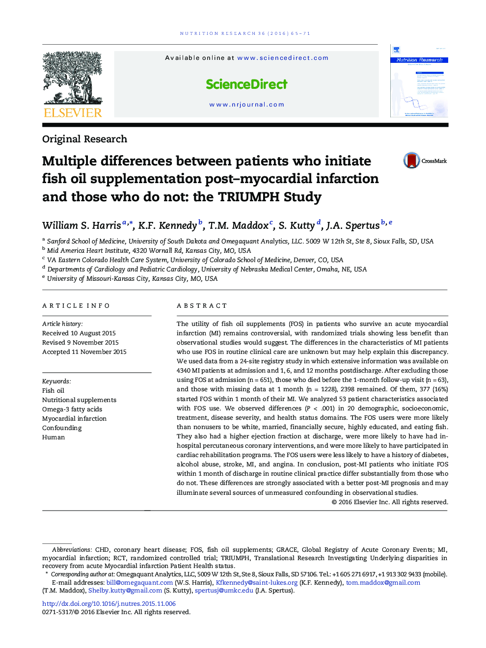 Multiple differences between patients who initiate fish oil supplementation post–myocardial infarction and those who do not: the TRIUMPH Study