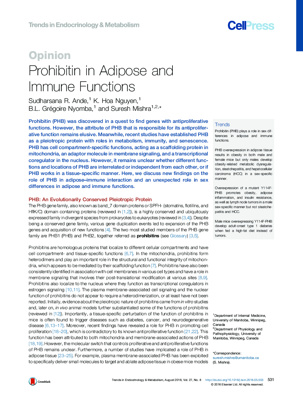 Prohibitin in Adipose and Immune Functions