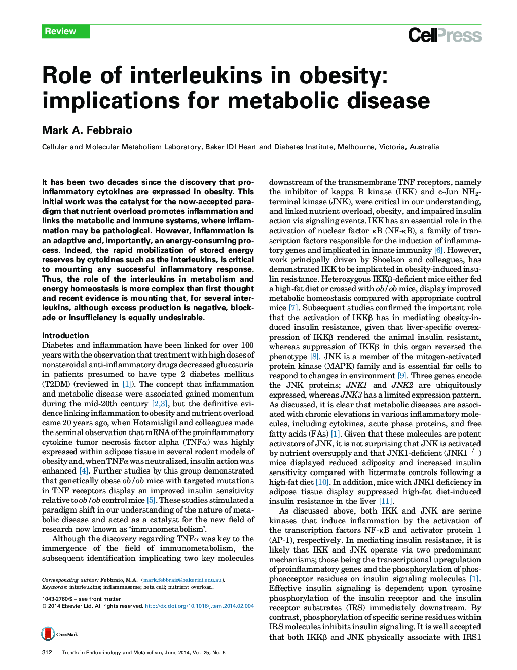 نقش اینترلوکین ها در چاقی: پیامدهای بیماری متابولیکی 