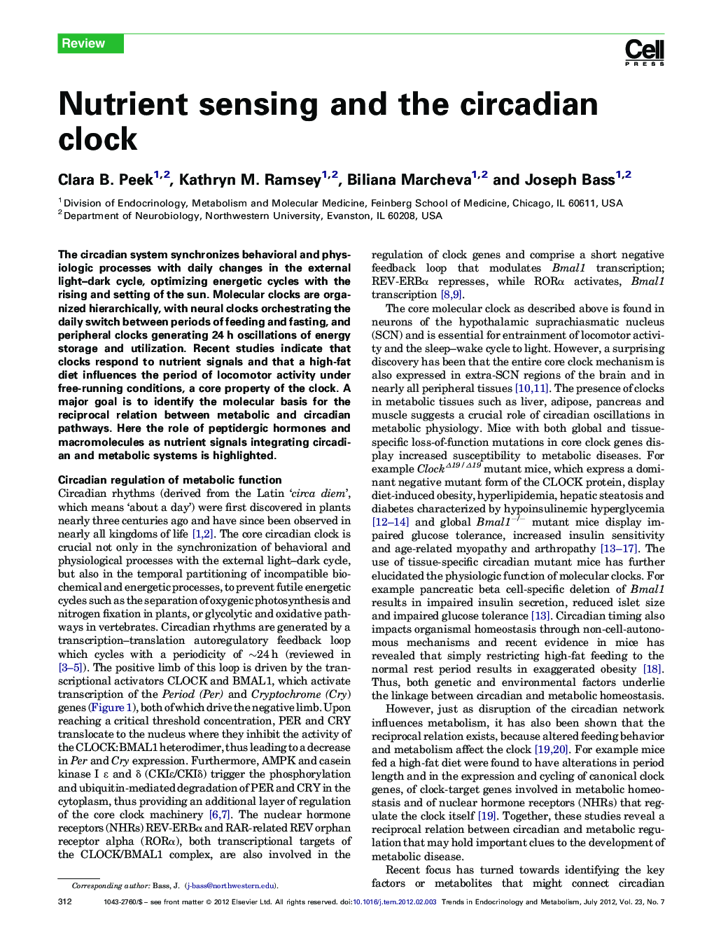 Nutrient sensing and the circadian clock
