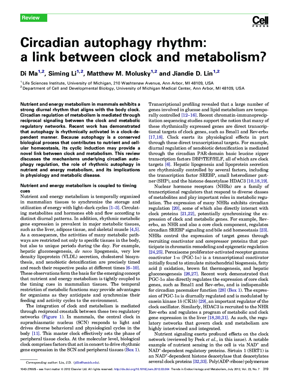 Circadian autophagy rhythm: a link between clock and metabolism?