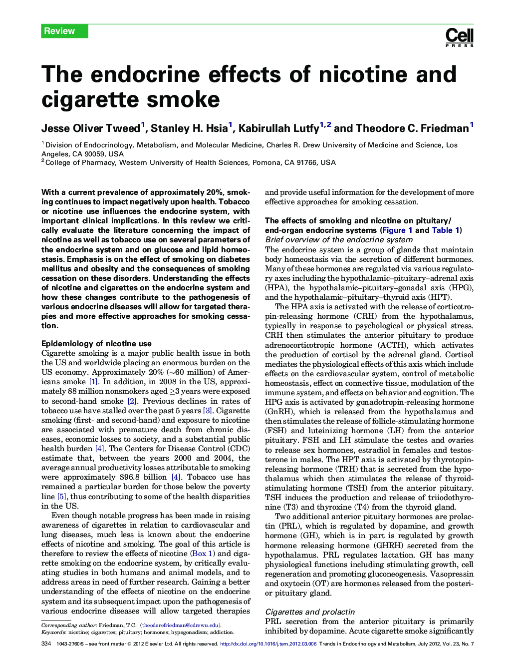 The endocrine effects of nicotine and cigarette smoke