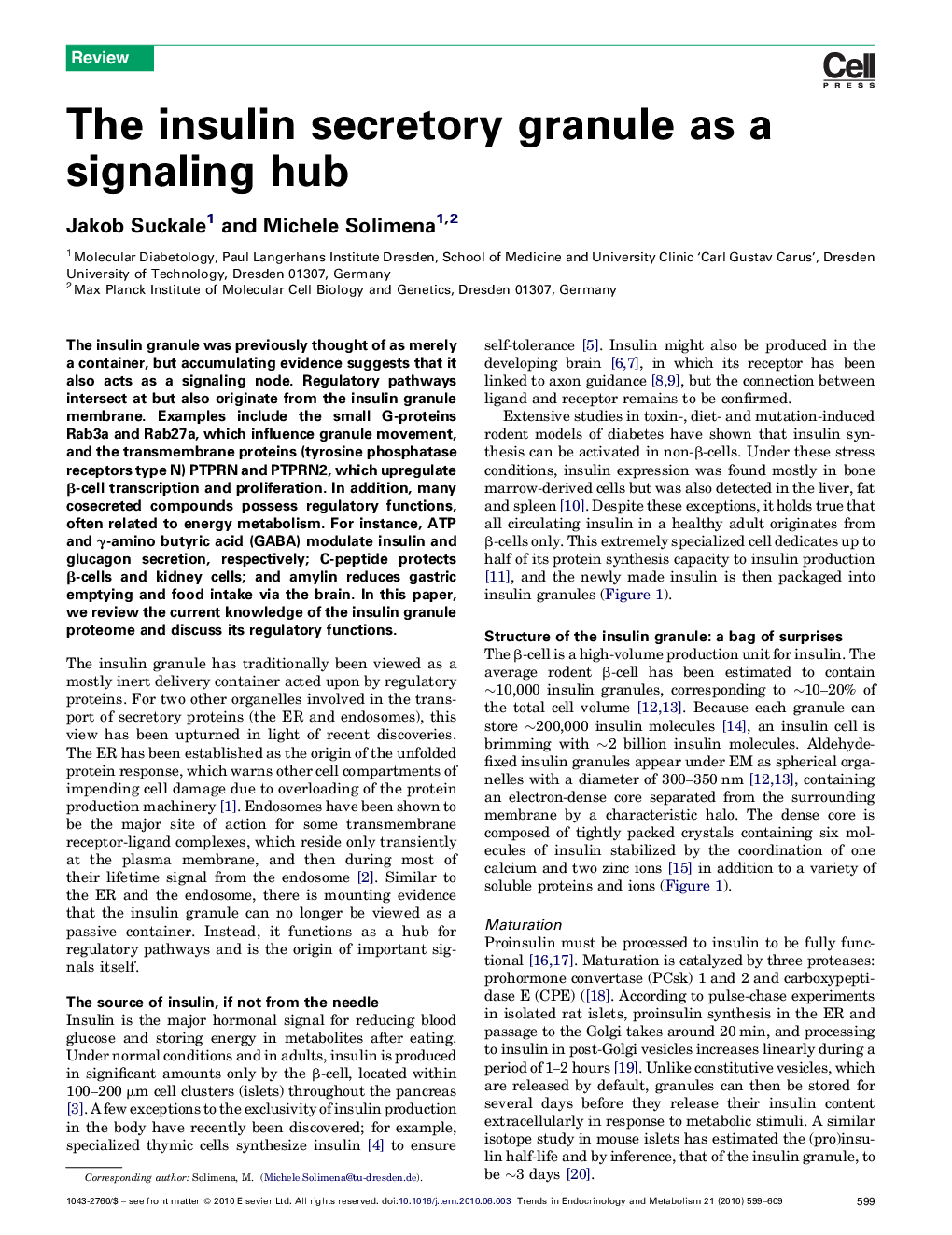 The insulin secretory granule as a signaling hub