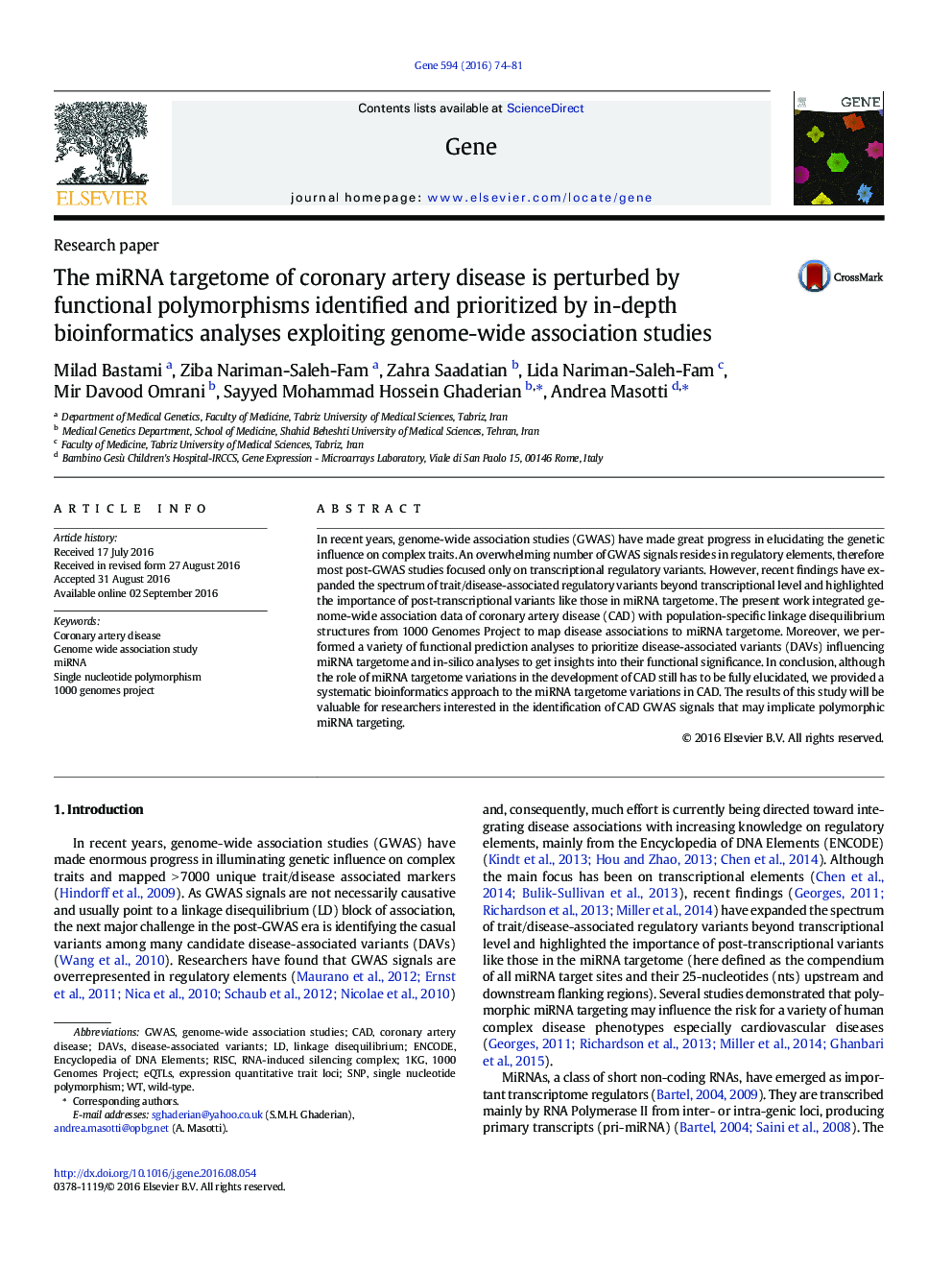 The miRNA targetome of coronary artery disease is perturbed by functional polymorphisms identified and prioritized by in-depth bioinformatics analyses exploiting genome-wide association studies