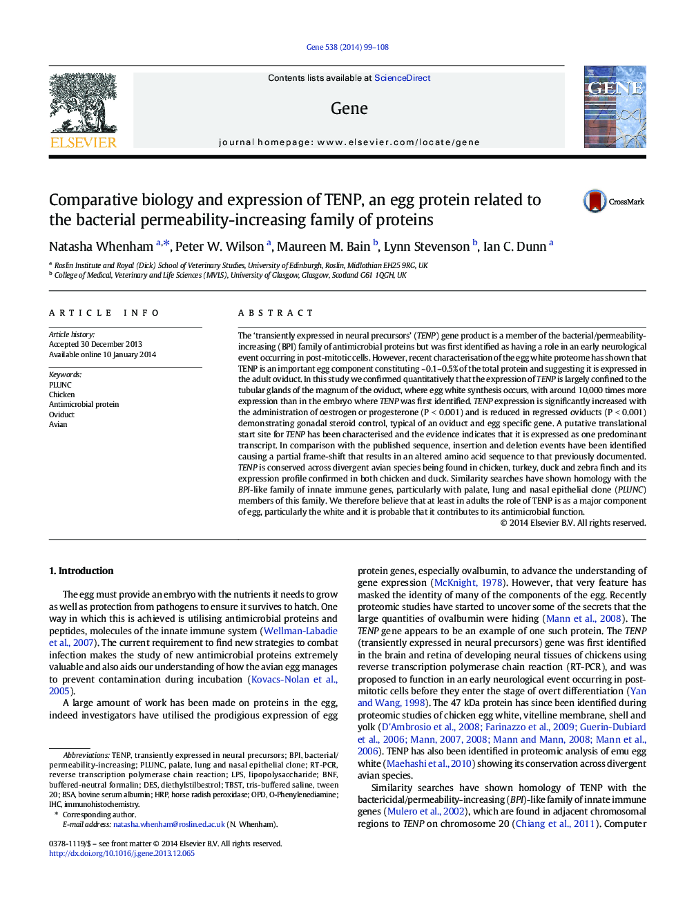 Comparative biology and expression of TENP, an egg protein related to the bacterial permeability-increasing family of proteins