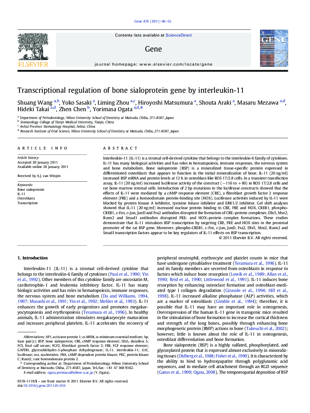 Transcriptional regulation of bone sialoprotein gene by interleukin-11