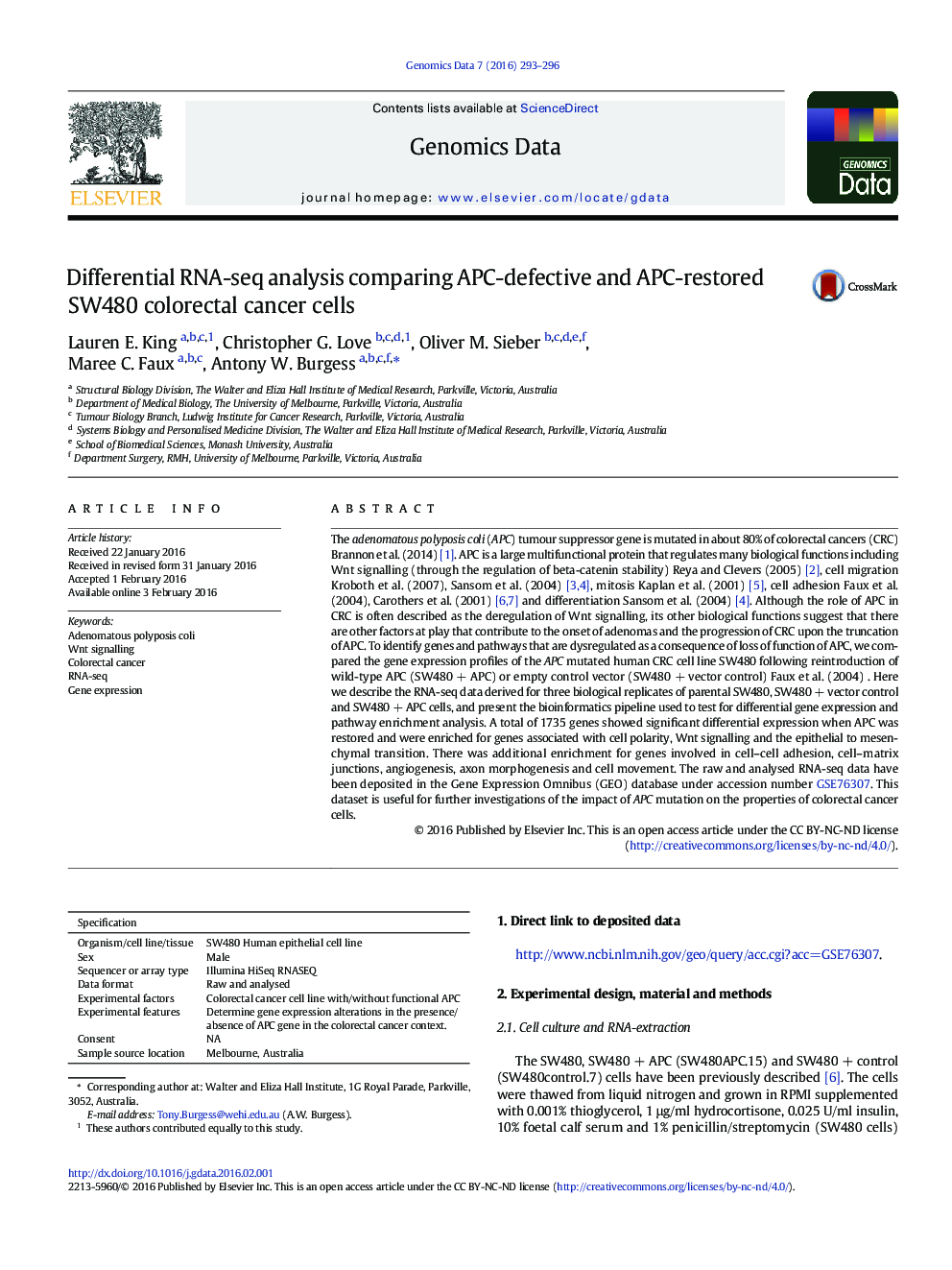 تجزیه و تحلیل دیفرانسیلی RNA-seq در مقایسه با سلول های سرطانی کولورکتال SW480 با APC معیوب و  APC ترمیم شده  