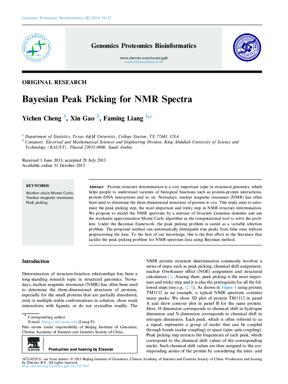 Bayesian Peak Picking for NMR Spectra 