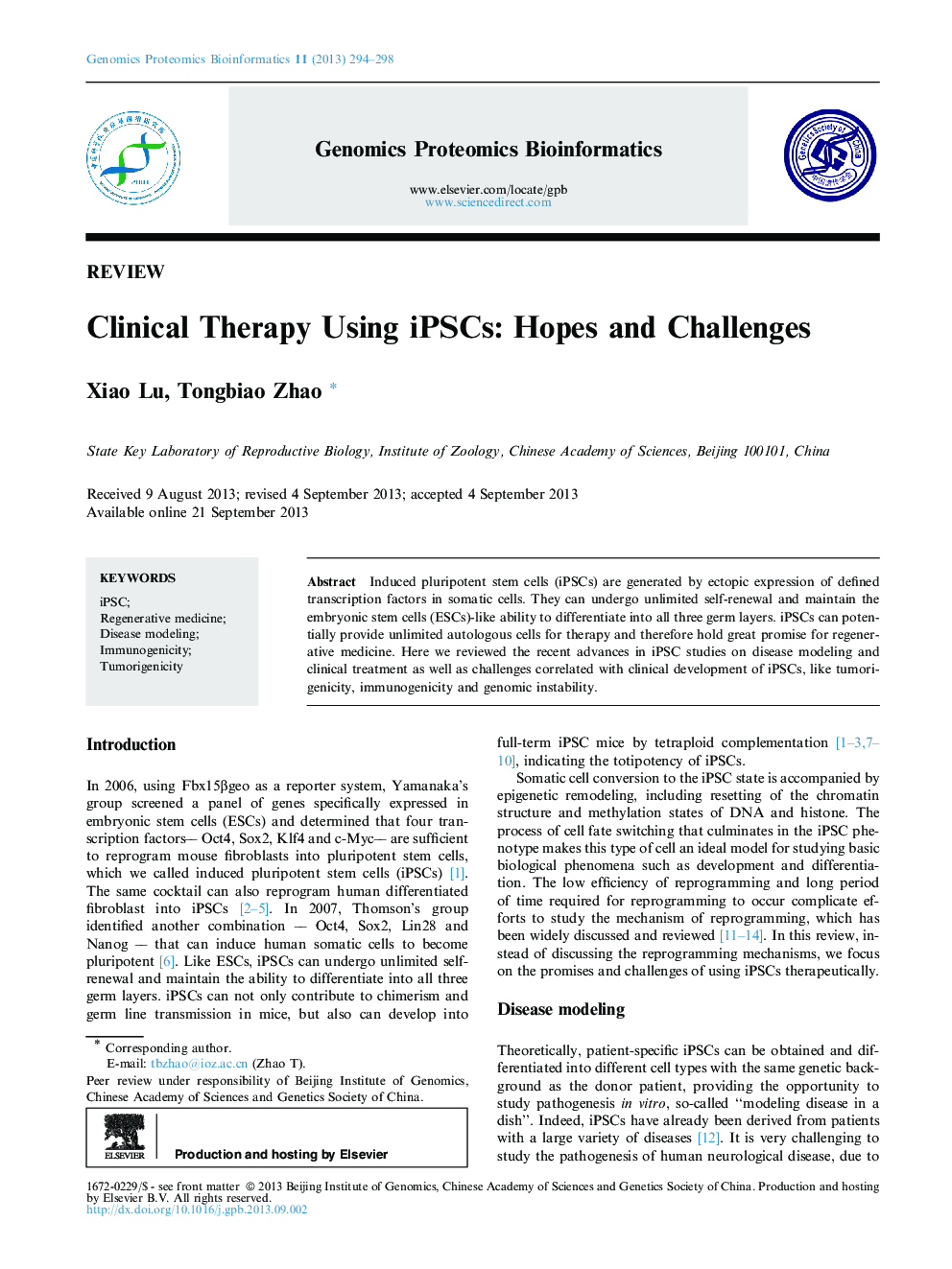 Clinical Therapy Using iPSCs: Hopes and Challenges 