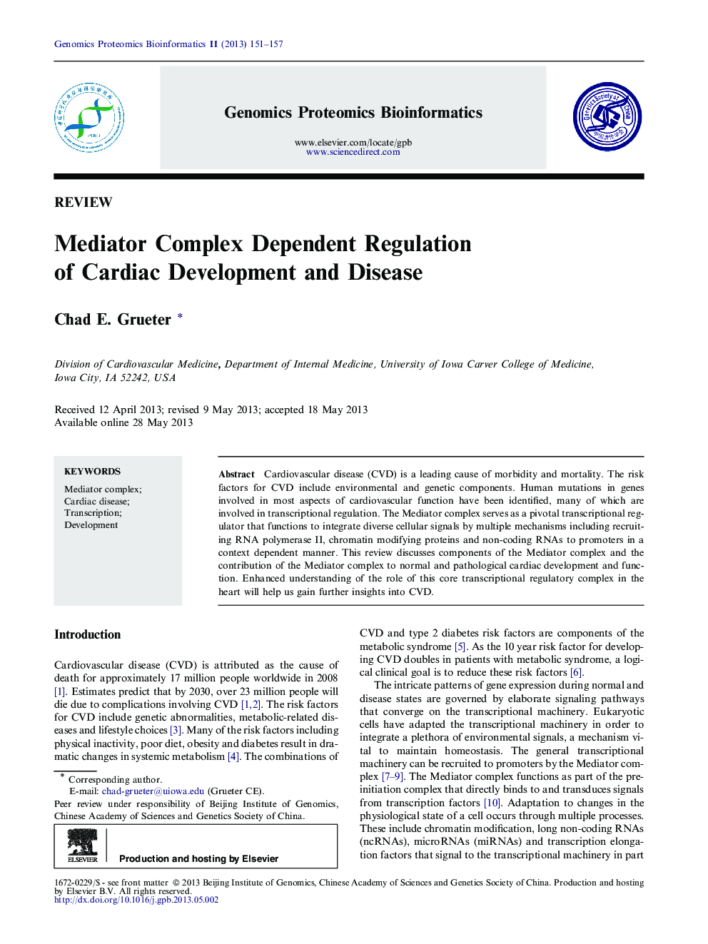 Mediator Complex Dependent Regulation of Cardiac Development and Disease 
