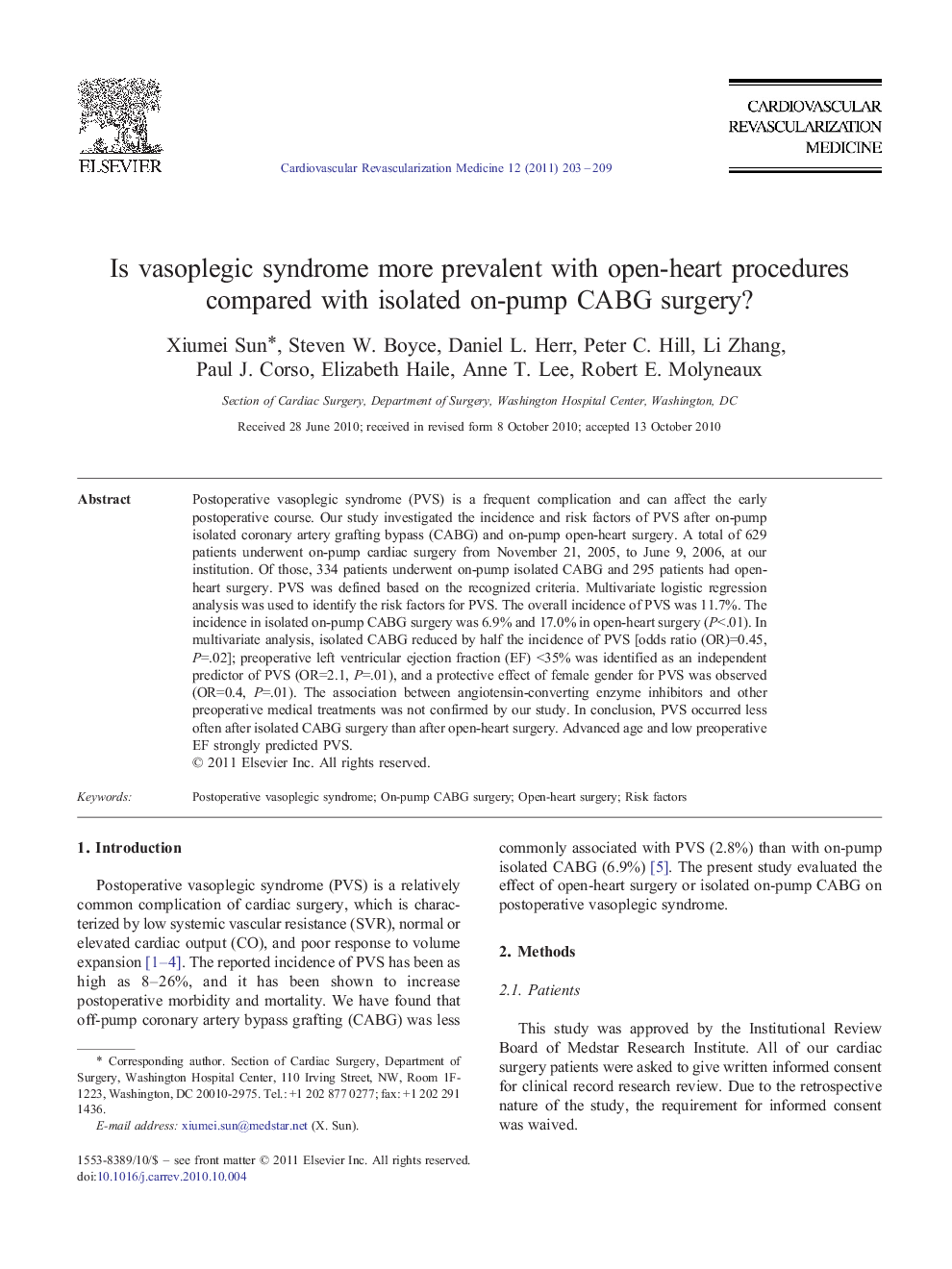 Is vasoplegic syndrome more prevalent with open-heart procedures compared with isolated on-pump CABG surgery?