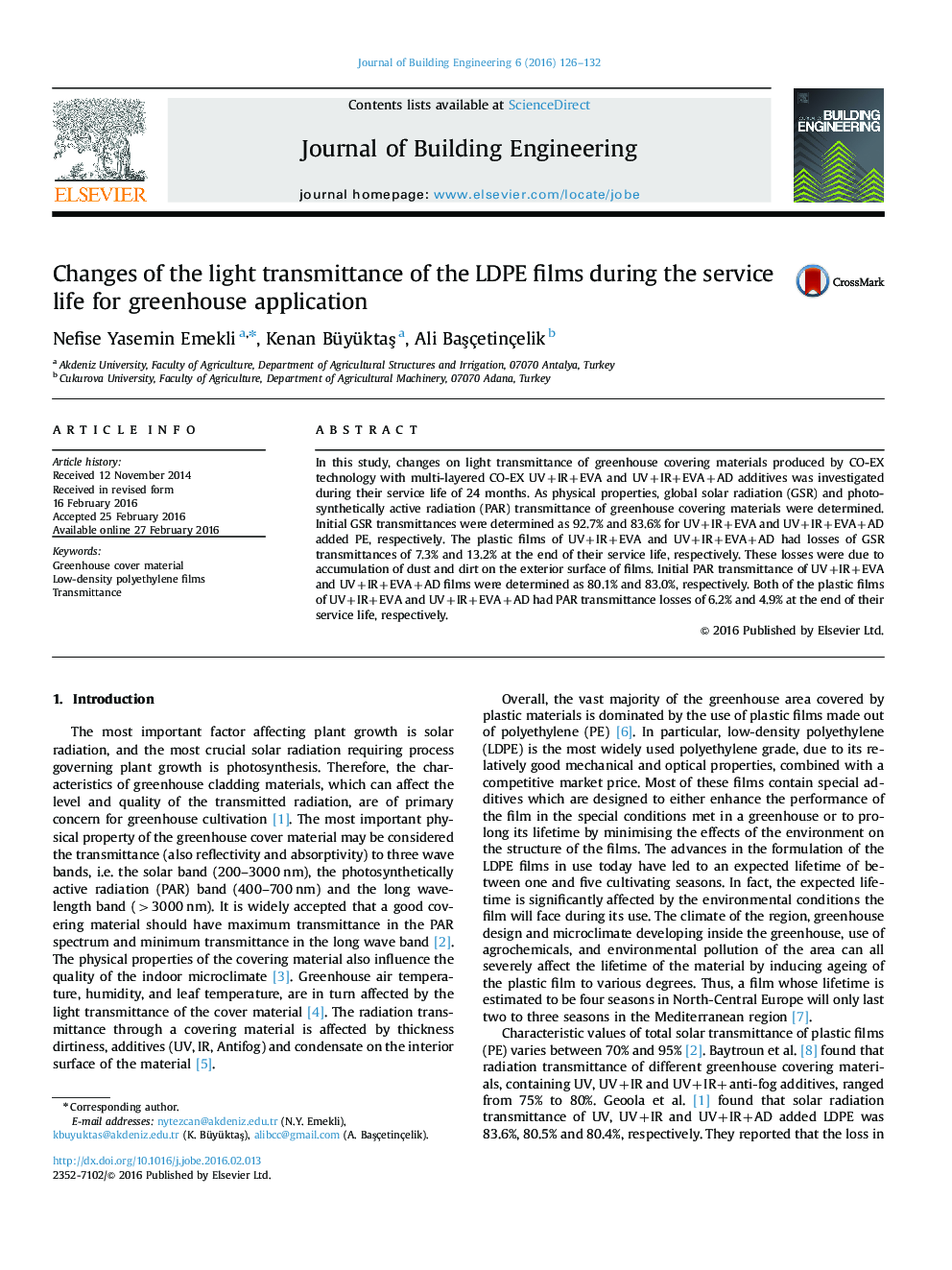 تغییرات عبور نور از فیلم های LDPE در طول عمر برای استفاده گلخانه ای