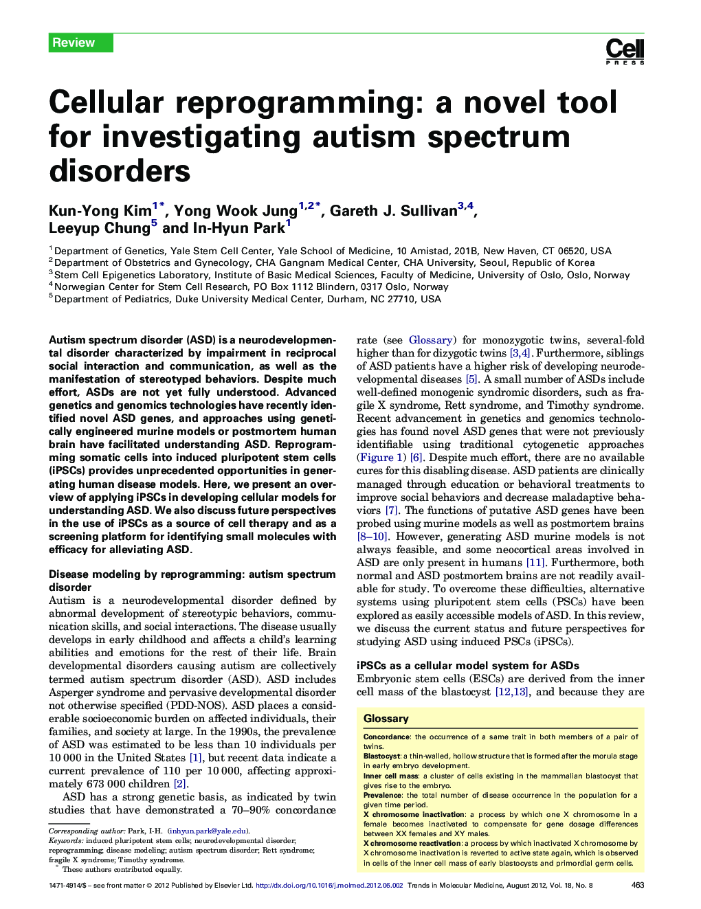 Cellular reprogramming: a novel tool for investigating autism spectrum disorders