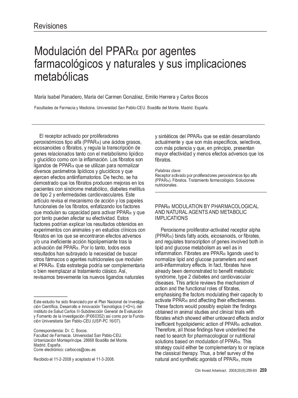 Modulación del PPARÎ± por agentes farmacológicos y naturales y sus implicaciones metabólicas