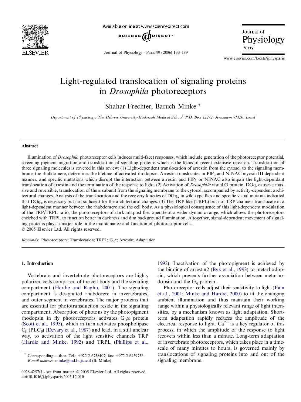 Light-regulated translocation of signaling proteins in Drosophila photoreceptors
