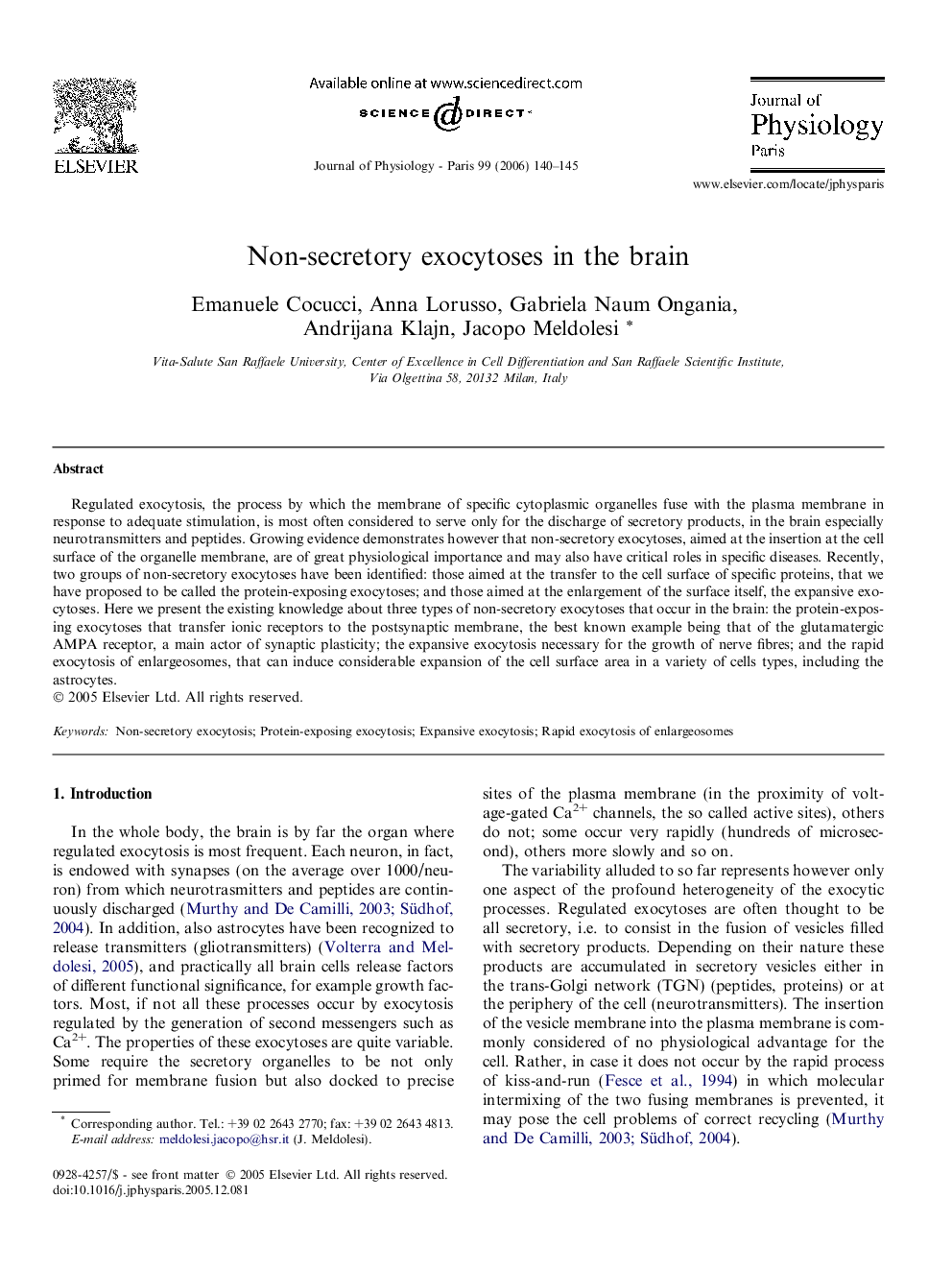 Non-secretory exocytoses in the brain