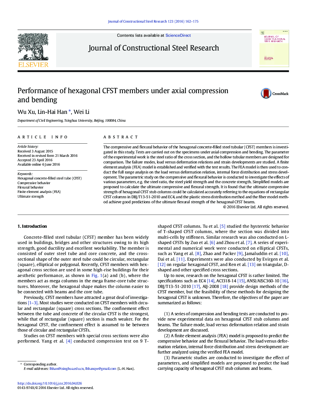 Performance of hexagonal CFST members under axial compression and bending