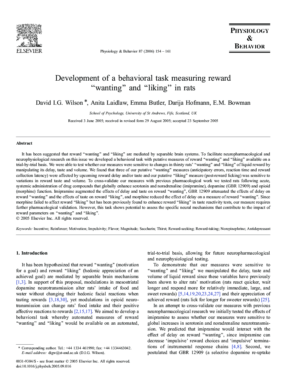 Development of a behavioral task measuring reward “wanting” and “liking” in rats