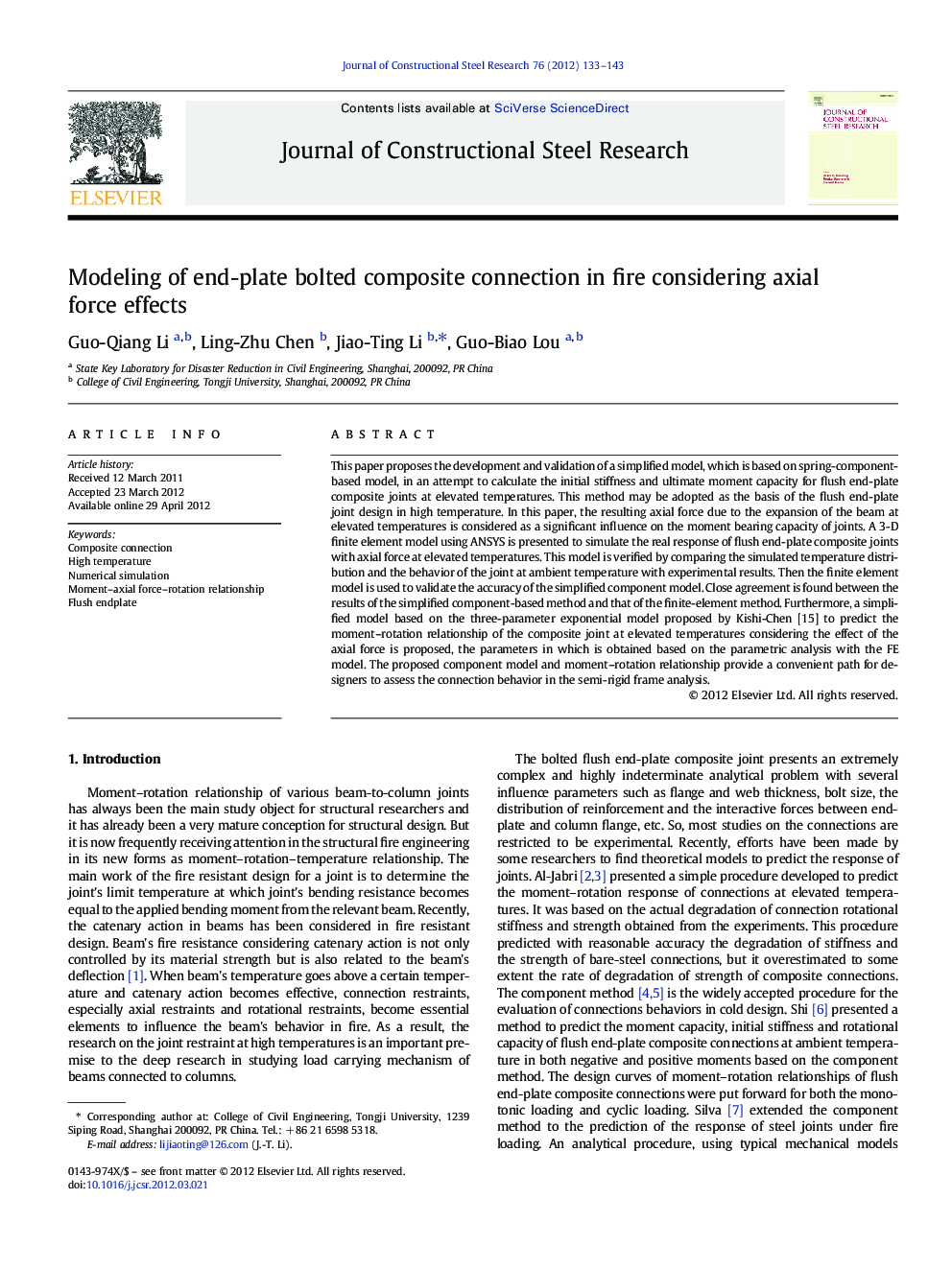 Modeling of end-plate bolted composite connection in fire considering axial force effects