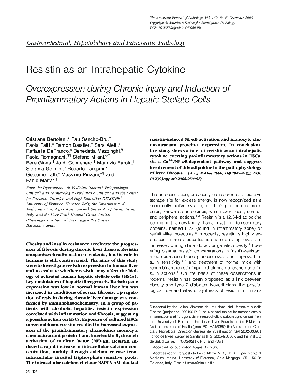 Resistin as an Intrahepatic Cytokine : Overexpression during Chronic Injury and Induction of Proinflammatory Actions in Hepatic Stellate Cells