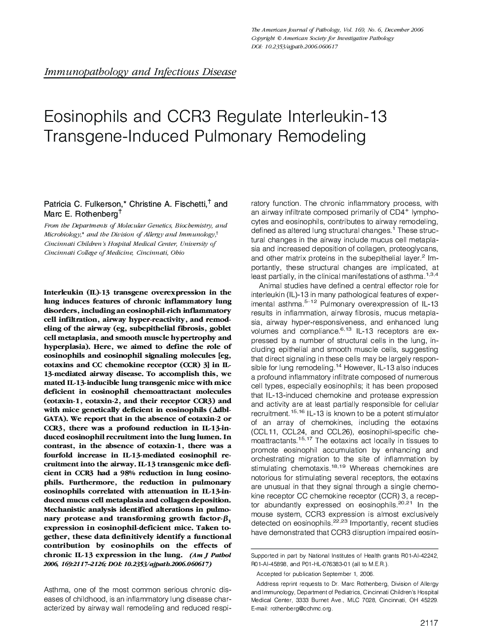 Eosinophils and CCR3 Regulate Interleukin-13 Transgene-Induced Pulmonary Remodeling 