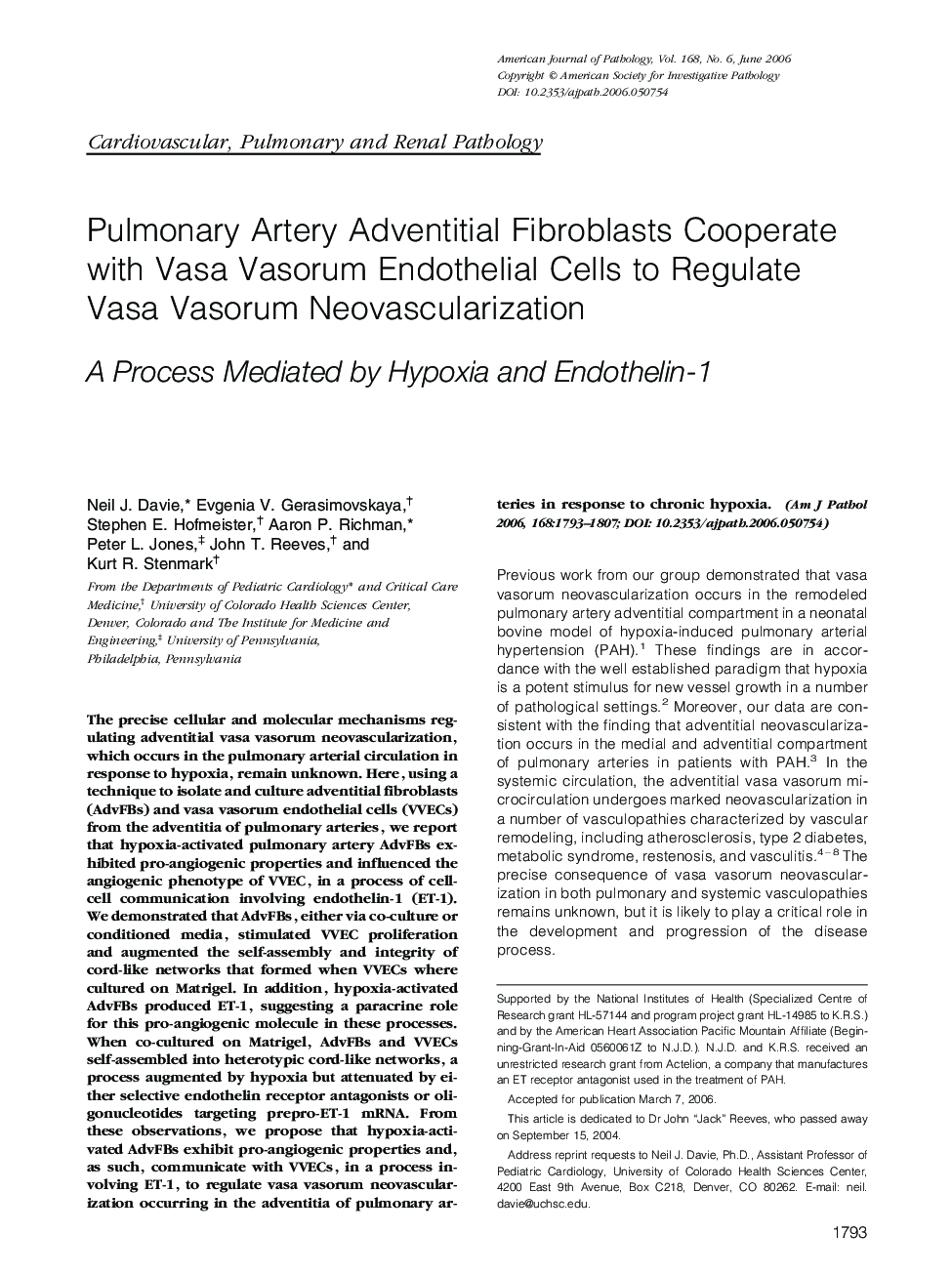 Pulmonary Artery Adventitial Fibroblasts Cooperate with Vasa Vasorum Endothelial Cells to Regulate Vasa Vasorum Neovascularization : A Process Mediated by Hypoxia and Endothelin-1