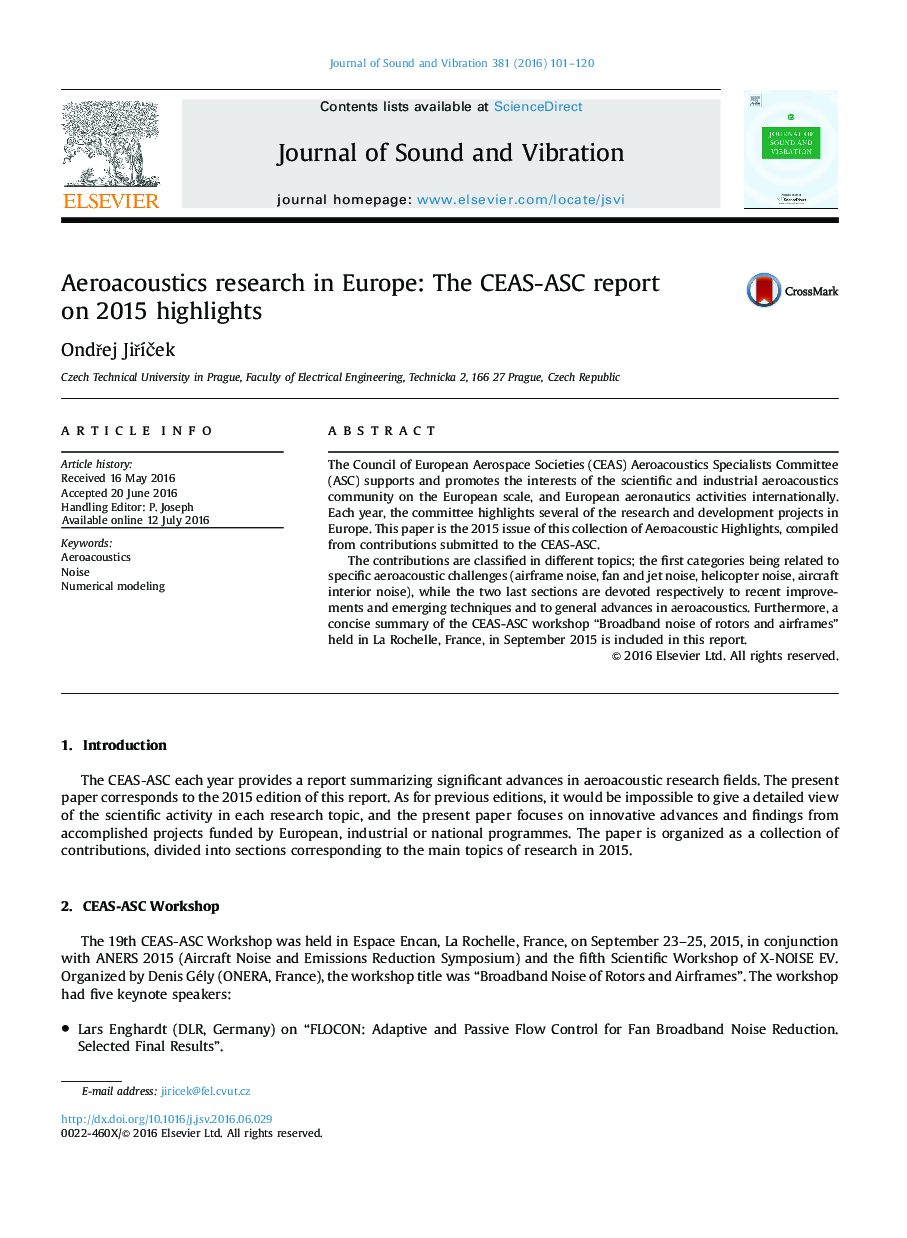 Aeroacoustics research in Europe: The CEAS-ASC report on 2015 highlights
