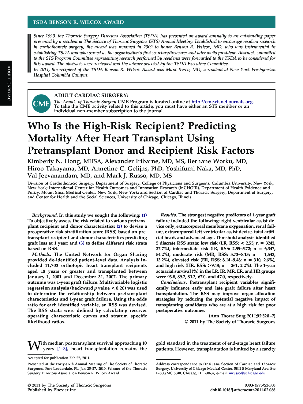 Who Is the High-Risk Recipient? Predicting Mortality After Heart Transplant Using Pretransplant Donor and Recipient Risk Factors