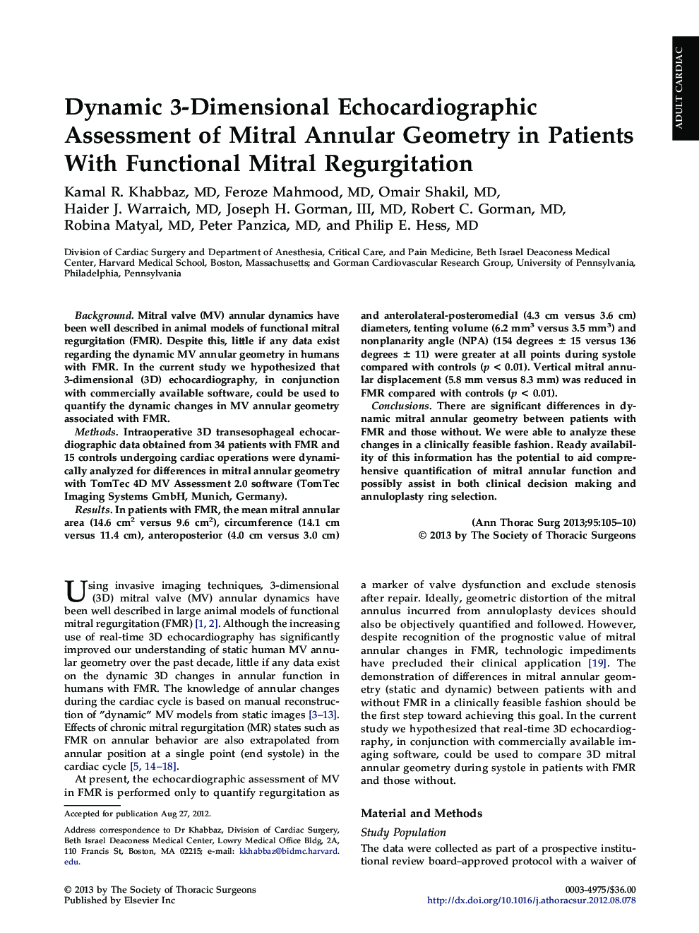 Dynamic 3-Dimensional Echocardiographic Assessment of Mitral Annular Geometry in Patients With Functional Mitral Regurgitation