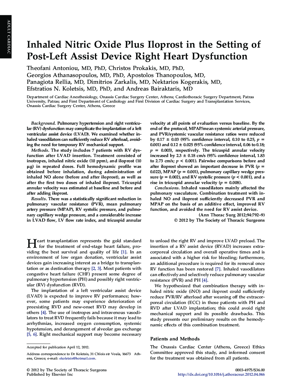 Inhaled Nitric Oxide Plus Iloprost in the Setting of Post-Left Assist Device Right Heart Dysfunction