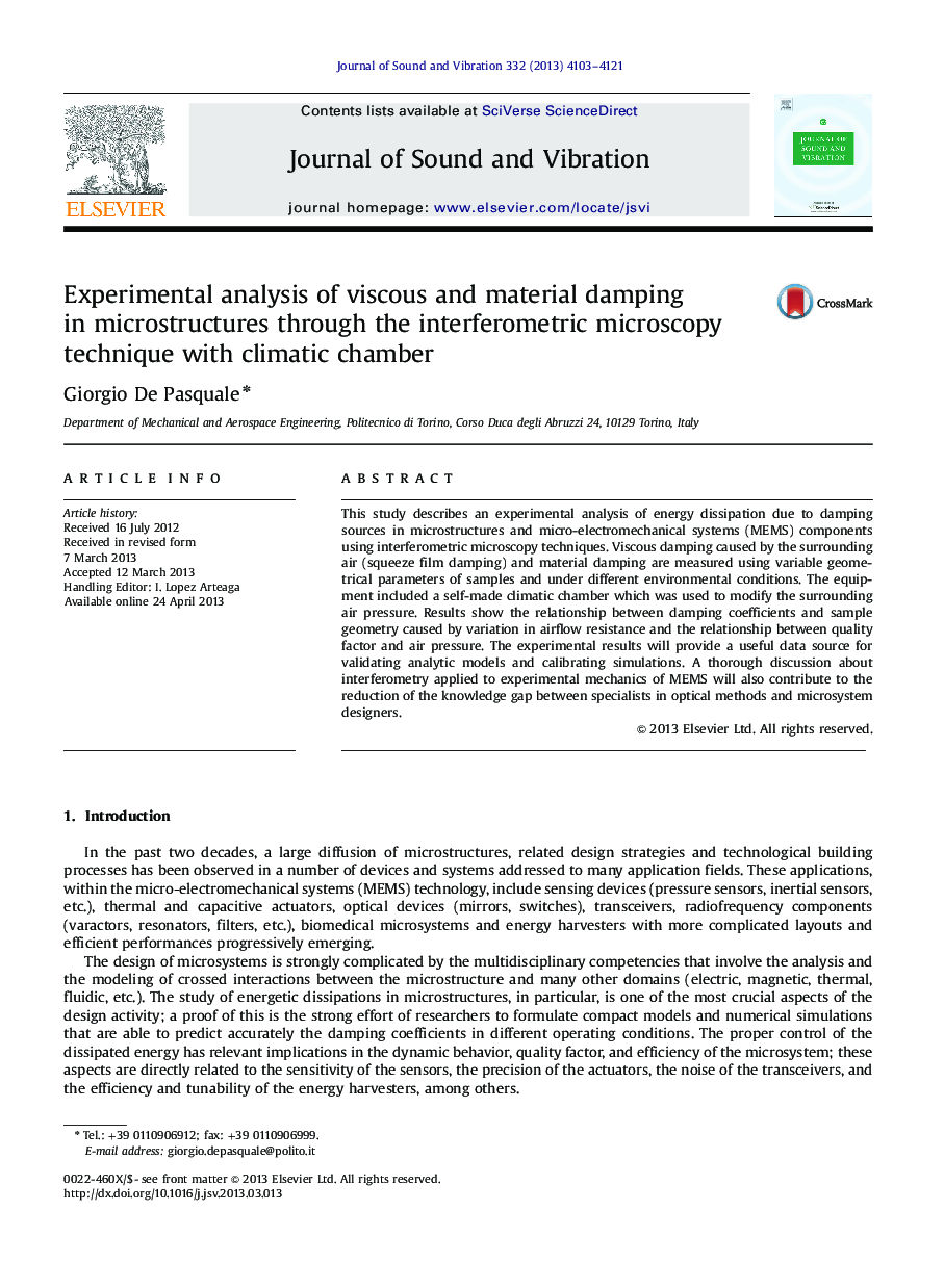 Experimental analysis of viscous and material damping in microstructures through the interferometric microscopy technique with climatic chamber