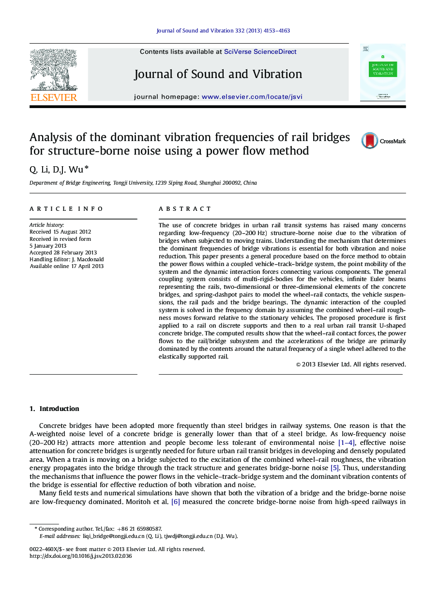 Analysis of the dominant vibration frequencies of rail bridges for structure-borne noise using a power flow method