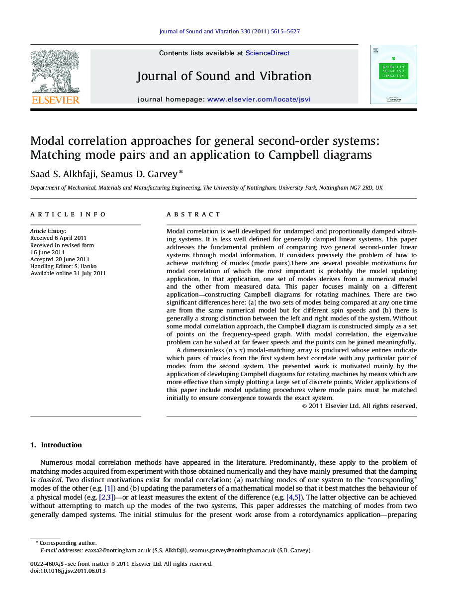 Modal correlation approaches for general second-order systems: Matching mode pairs and an application to Campbell diagrams